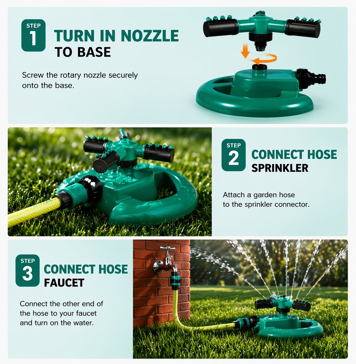 How to set up the 360° sprinkler in 3 steps